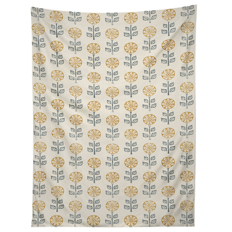 Little Arrow Design Co block print floral gold blue Tapestry