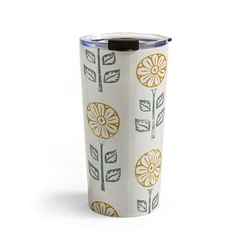Little Arrow Design Co block print floral gold blue Travel Mug