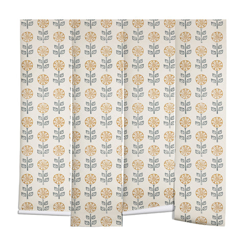 Little Arrow Design Co block print floral gold blue Wall Mural