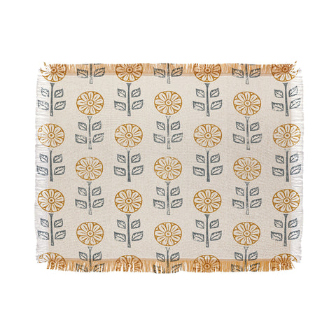 Little Arrow Design Co block print floral gold blue Throw Blanket