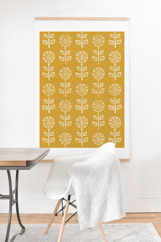 Little Arrow Design Co block print floral mustard Art Print And Hanger