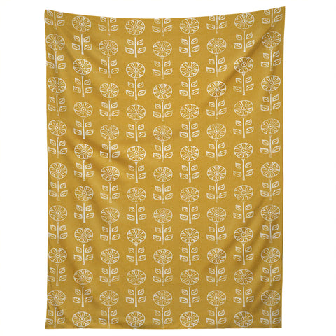 Little Arrow Design Co block print floral mustard Tapestry