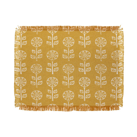 Little Arrow Design Co block print floral mustard Throw Blanket