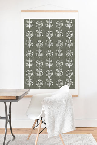 Little Arrow Design Co block print floral olive green Art Print And Hanger