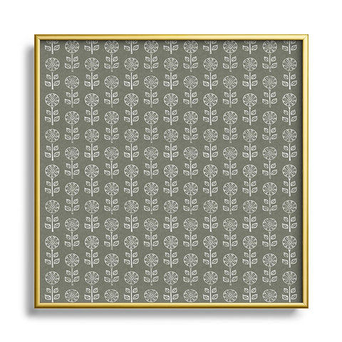 Little Arrow Design Co block print floral olive green Metal Square Framed Art Print