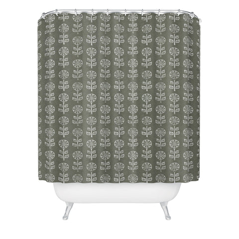 Little Arrow Design Co block print floral olive green Shower Curtain