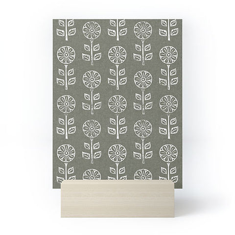 Little Arrow Design Co block print floral olive green Mini Art Print