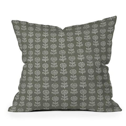 Little Arrow Design Co block print floral olive green Throw Pillow