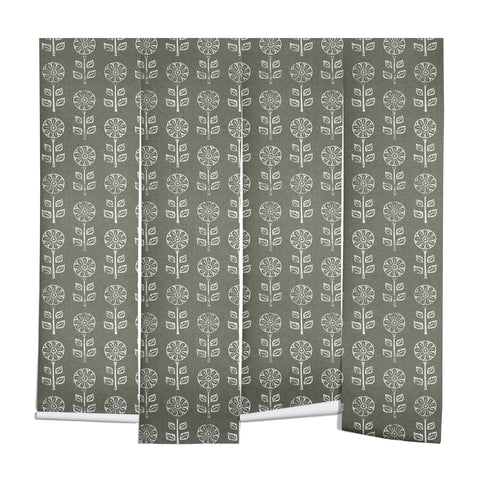 Little Arrow Design Co block print floral olive green Wall Mural