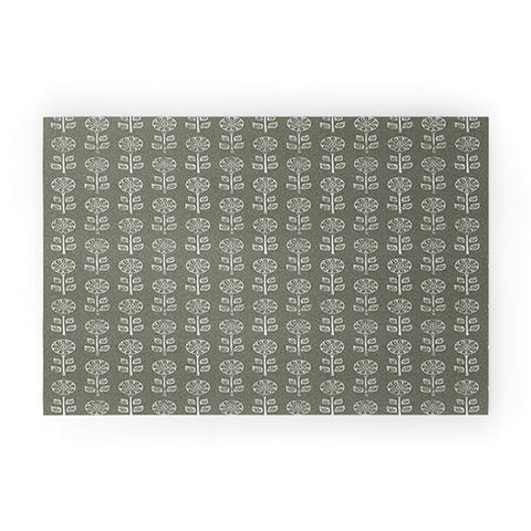 Little Arrow Design Co block print floral olive green Welcome Mat