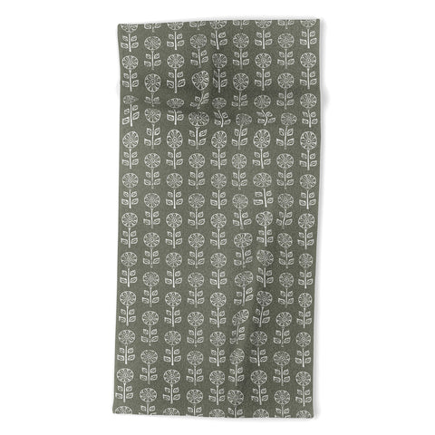 Little Arrow Design Co block print floral olive green Beach Towel