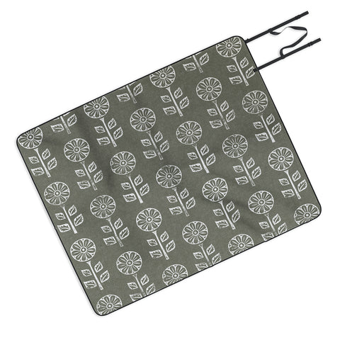Little Arrow Design Co block print floral olive green Picnic Blanket
