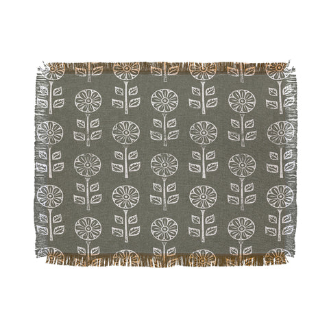 Little Arrow Design Co block print floral olive green Throw Blanket