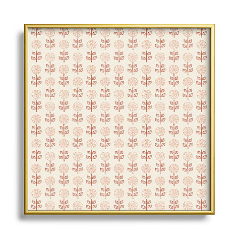 Little Arrow Design Co block print floral peach cream Metal Square Framed Art Print