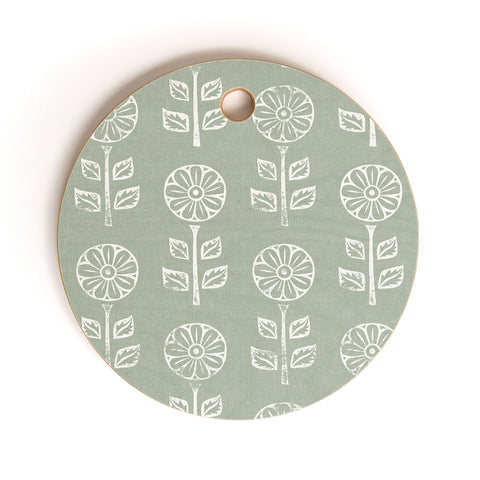 Little Arrow Design Co block print floral sage Cutting Board Round