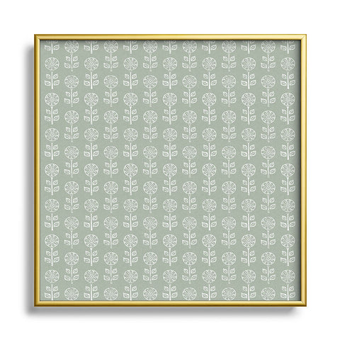 Little Arrow Design Co block print floral sage Metal Square Framed Art Print