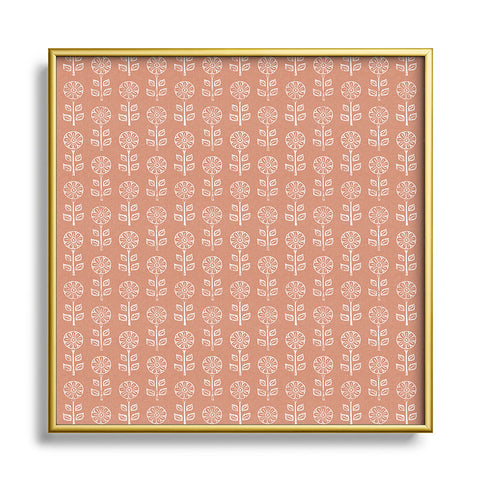 Little Arrow Design Co block print floral terracotta Metal Square Framed Art Print