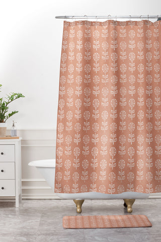 Little Arrow Design Co block print floral terracotta Shower Curtain And Mat