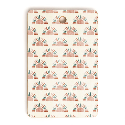 Little Arrow Design Co block print suns jade and dusty rose Cutting Board Rectangle
