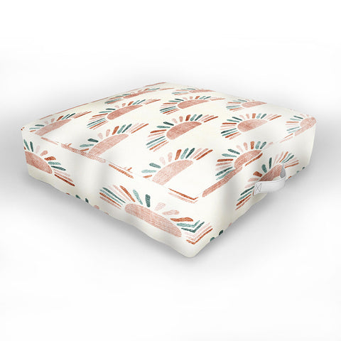 Little Arrow Design Co block print suns jade and dusty rose Outdoor Floor Cushion