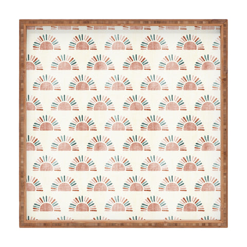 Little Arrow Design Co block print suns jade and dusty rose Square Tray