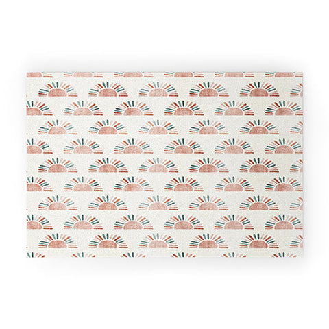 Little Arrow Design Co block print suns jade and dusty rose Welcome Mat