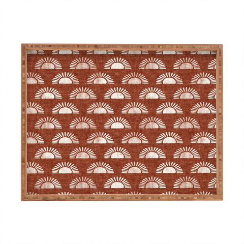 Little Arrow Design Co block print suns on rust Rectangular Tray