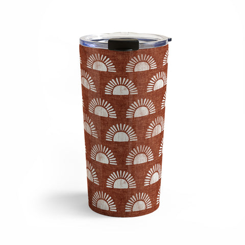 Little Arrow Design Co block print suns on rust Travel Mug