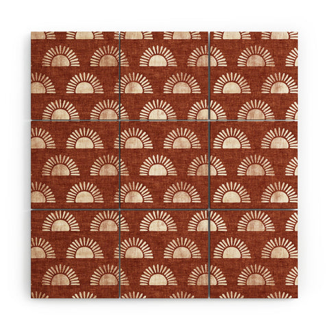 Little Arrow Design Co block print suns on rust Wood Wall Mural