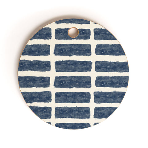 Little Arrow Design Co block print tile navy Cutting Board Round