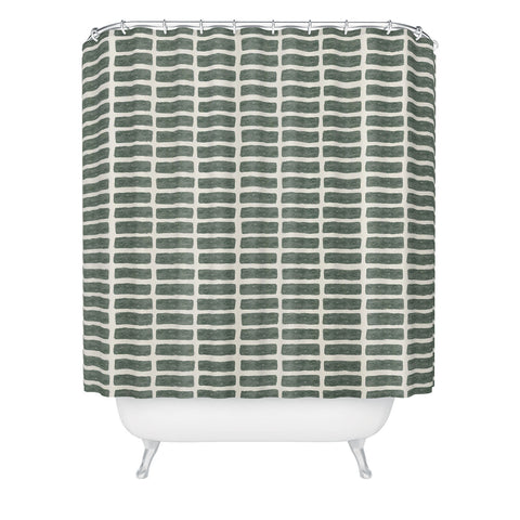 Little Arrow Design Co block print tile olive Shower Curtain