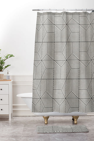 Little Arrow Design Co bohemian geometric tiles bone Shower Curtain And Mat