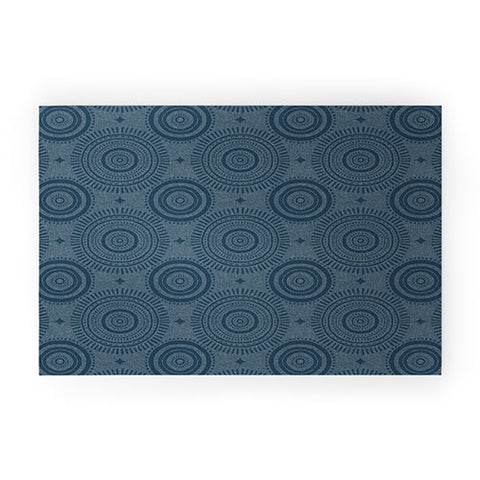 Little Arrow Design Co boho sun and stars dark blue Welcome Mat
