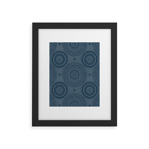 Little Arrow Design Co boho sun and stars dark blue Framed Art Print