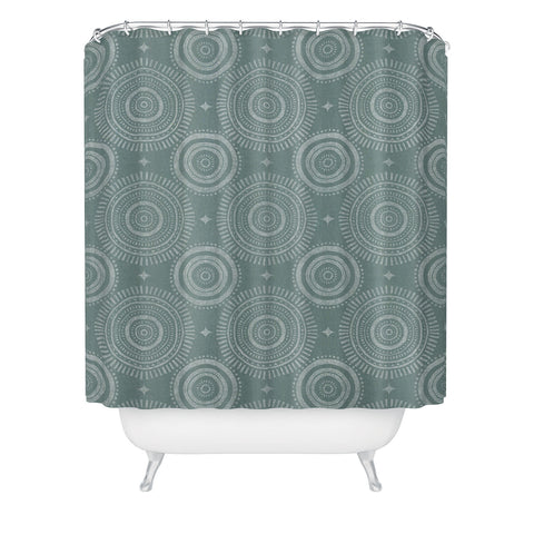 Little Arrow Design Co boho sun and stars dark teal Shower Curtain