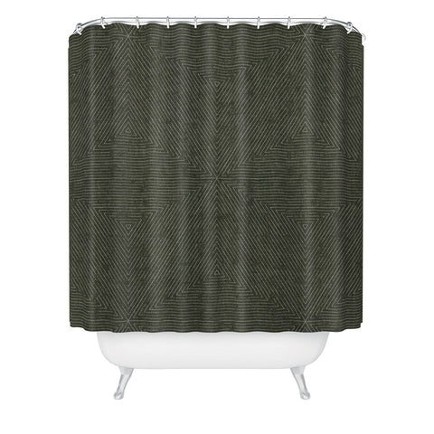 Little Arrow Design Co boho triangle stripes olive green Shower Curtain