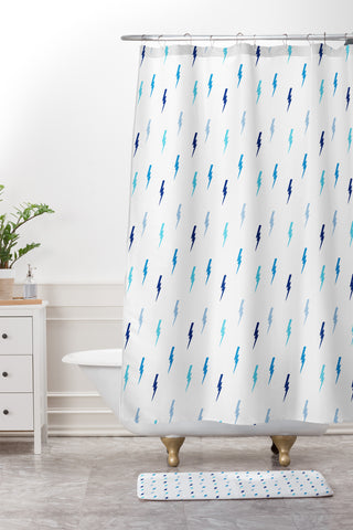 Little Arrow Design Co bolts in blue Shower Curtain And Mat