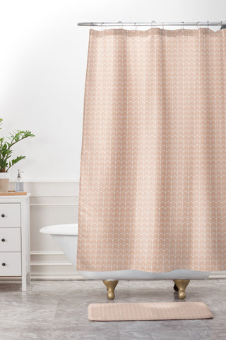 Little Arrow Design Co boreas blush chevron Shower Curtain And Mat