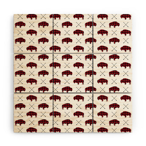 Little Arrow Design Co buffalo and arrows in plaid Wood Wall Mural