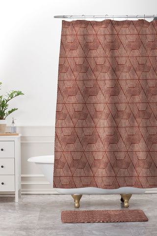 Little Arrow Design Co cadence triangles rust Shower Curtain And Mat