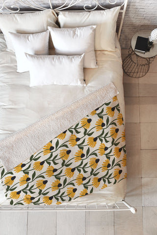 Little Arrow Design Co coneflowers cream Fleece Throw Blanket