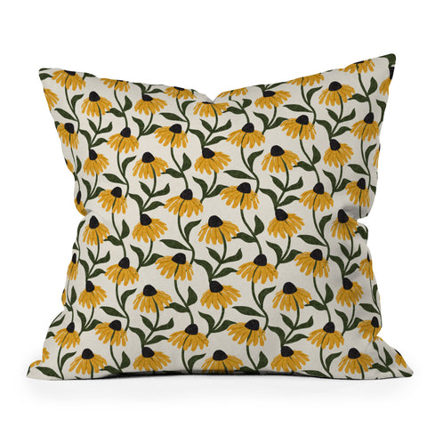 Little Arrow Design Co coneflowers cream Throw Pillow