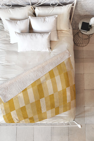 Little Arrow Design Co cosmo tile mustard Fleece Throw Blanket
