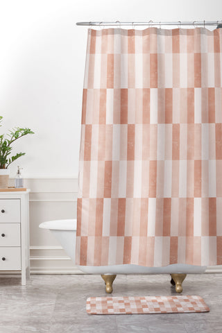Little Arrow Design Co cosmo tile terracotta Shower Curtain And Mat