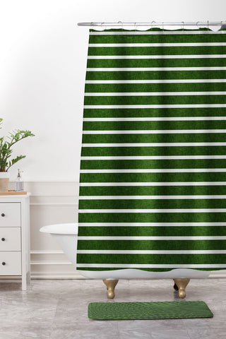 Little Arrow Design Co Crocodile Green Stripe Shower Curtain And Mat