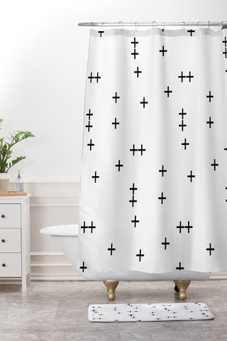 Little Arrow Design Co Cross on White Shower Curtain And Mat
