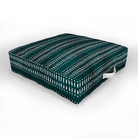 Little Arrow Design Co dash dot stripes dark teal Outdoor Floor Cushion