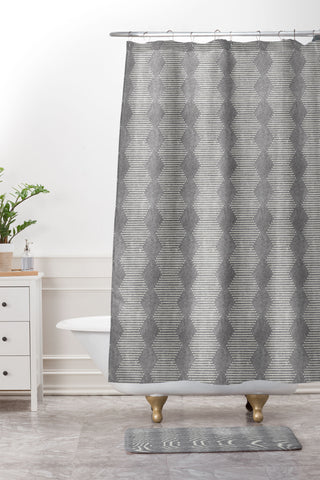 Little Arrow Design Co diamond mud cloth gray Shower Curtain And Mat