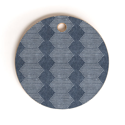 Little Arrow Design Co diamond mud cloth navy Cutting Board Round