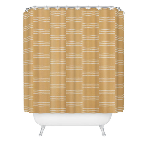 Little Arrow Design Co ella triple stripe dijon Shower Curtain